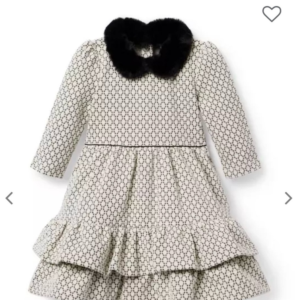 Janie and Jack Black and White Dress with Faux Fur Collar